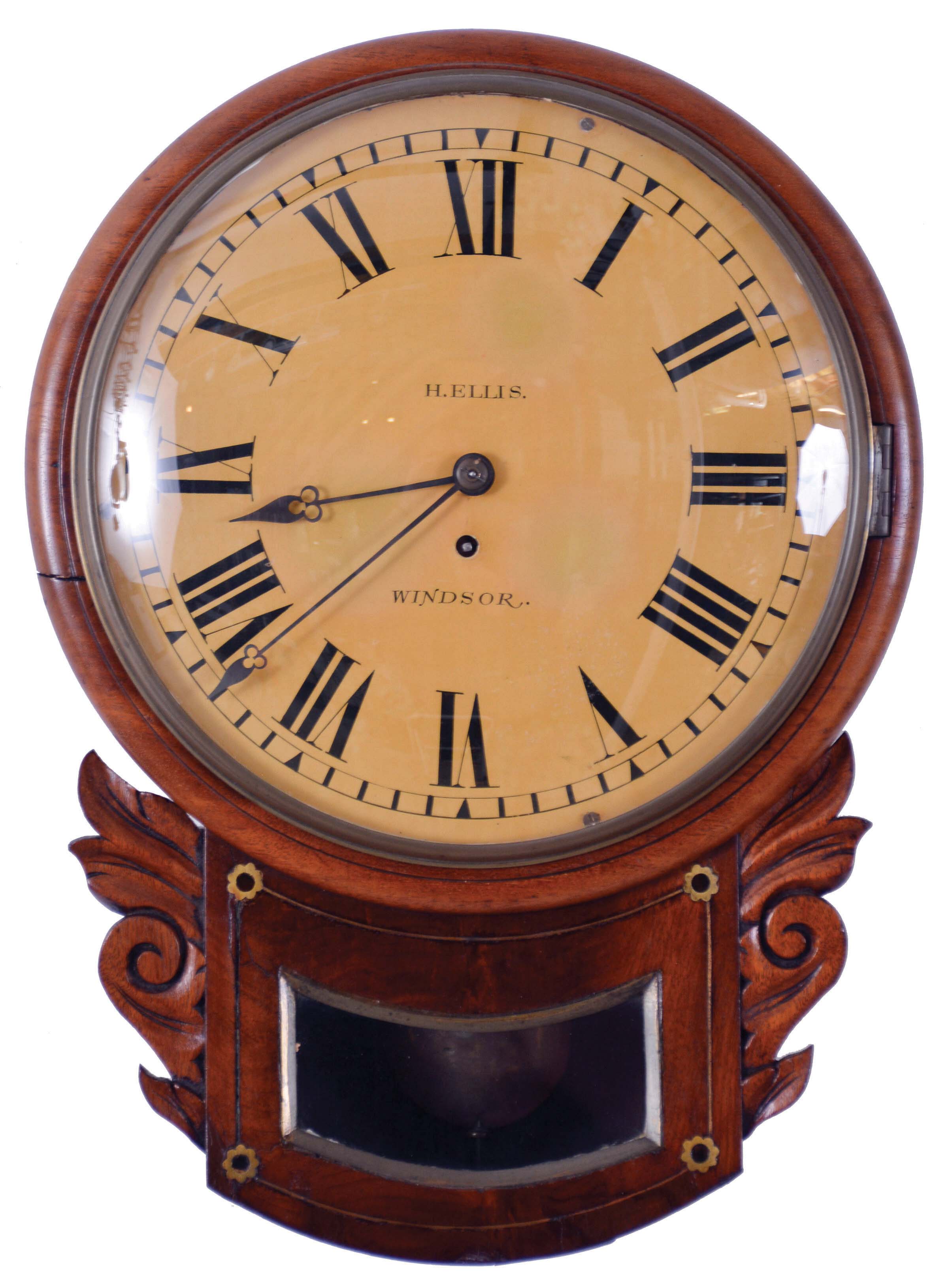 English, 8 day, single fusee drop dial timepiece, the dial signed "H. Ellis, Windsor". — Antique Clocks Price Guide