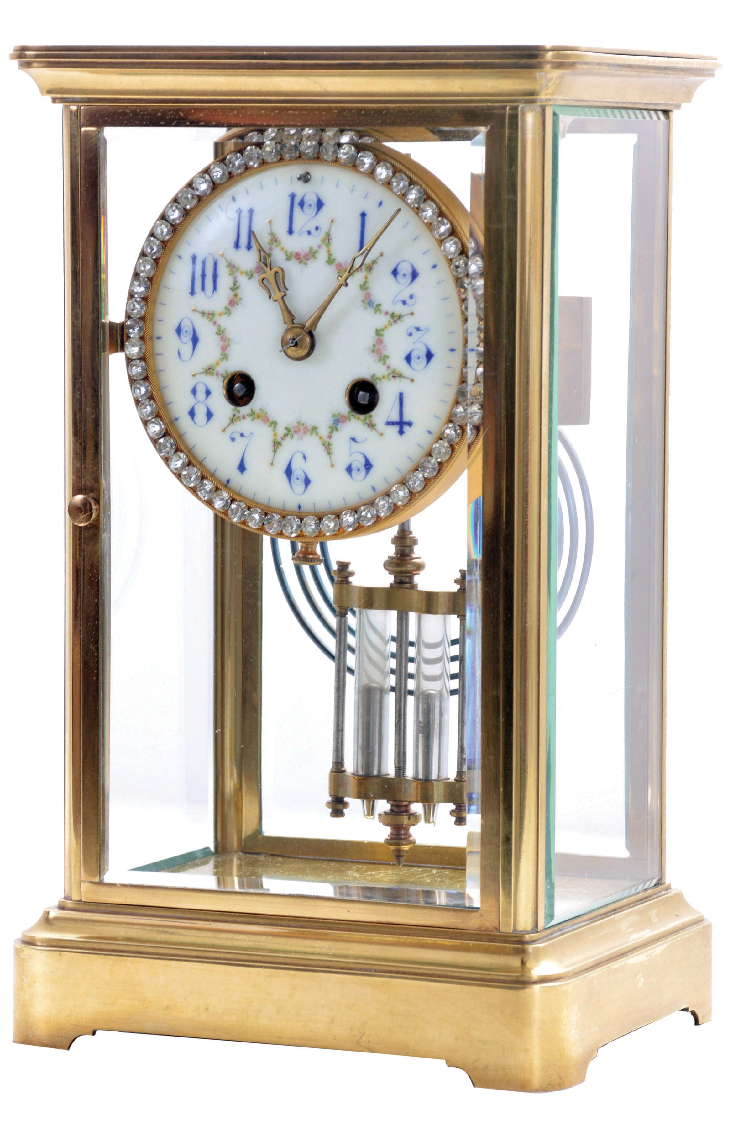 French, 8 day, time and strike spring driven movement crystal regulator with brilliant surround dial. — Antique Clocks Price Guide