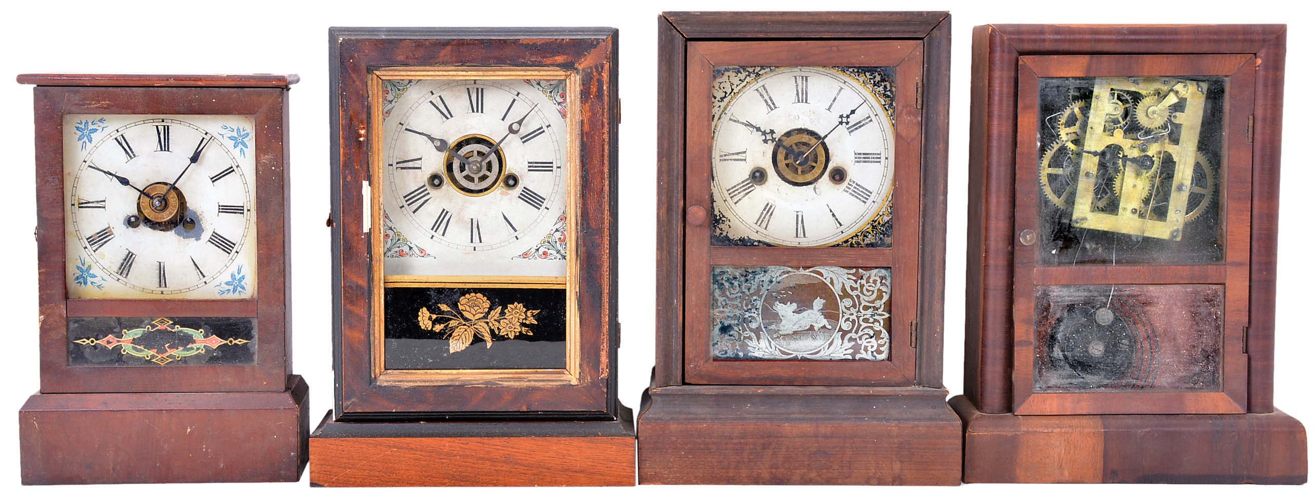 Clocks- 15 (Fifteen) shelf and cottage clocks and one stencil decorated case only. Makers include Ansonia, Ingraham, Gilbert, Terry &amp; Andrews, Atkins, and Seth Thomas. — Antique Clocks Price Guide