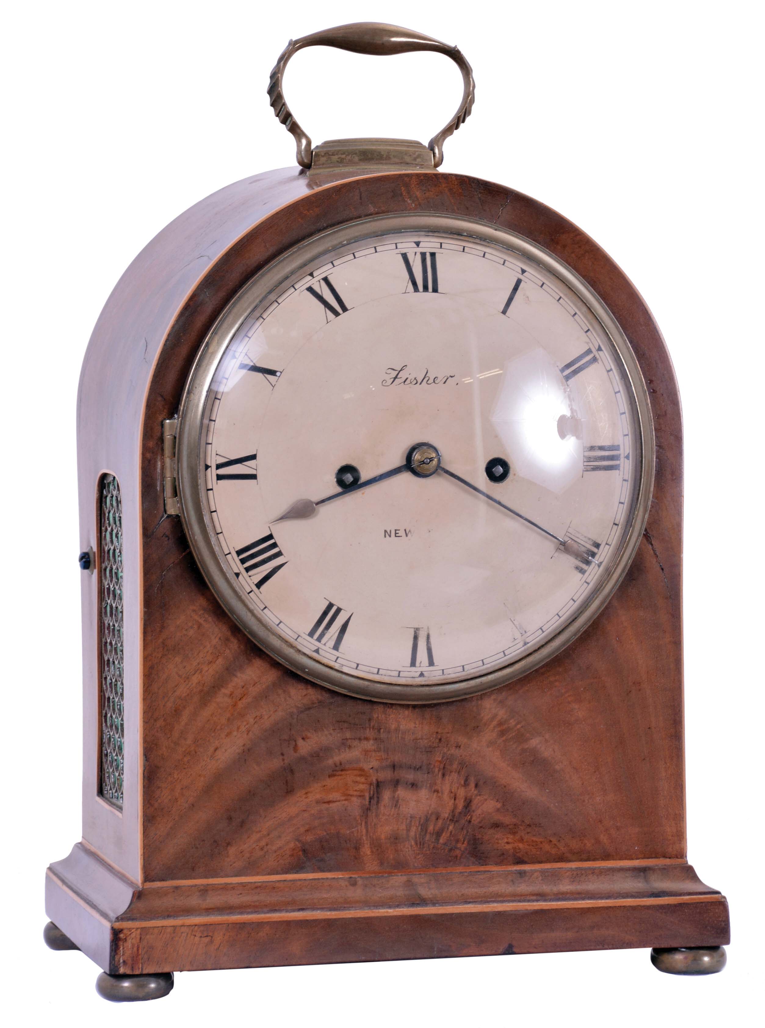 English bracket clock signed Fisher, New., 8 day, time and strike spring driven, fusee movement. Part of the location name is missing. — Antique Clocks Price Guide