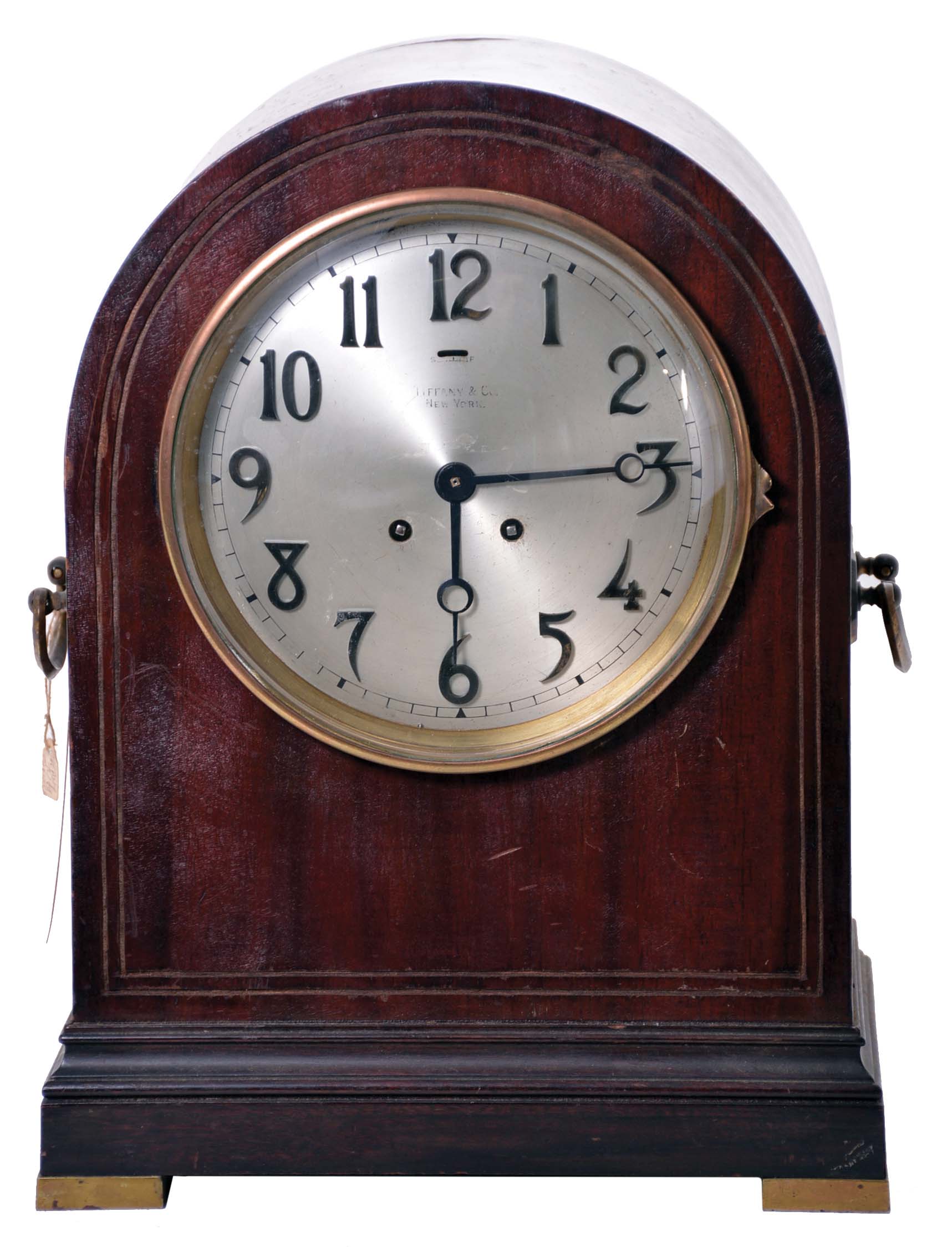 Chelsea Clock Co., Boston, Mass. "Doric" shelf clock with an 8 day spring driven lever time and "house" strike movement (serial number 20749) in a mahogany case with a special dial bearing the name of the retailer, Tiffany &amp; Co., New York. — Antique Clocks Price Guide