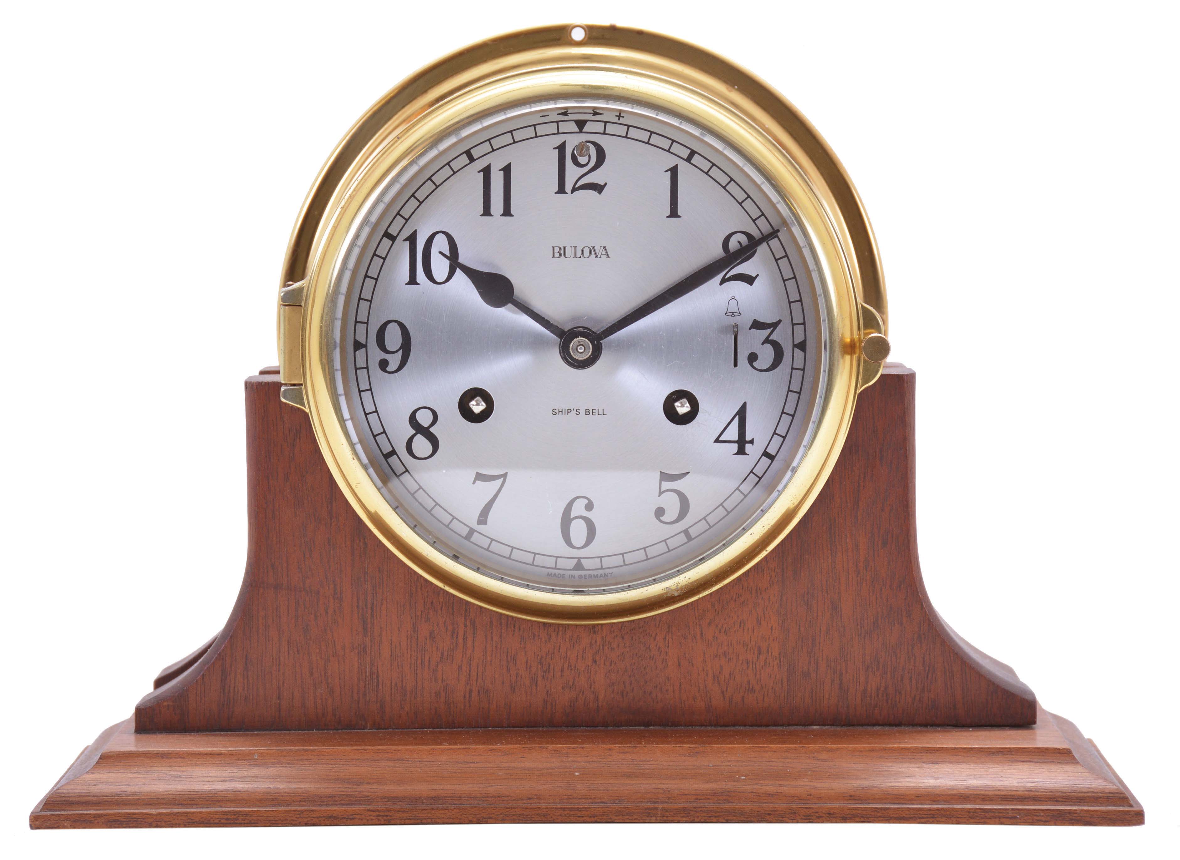 Bulova Watch Co., Woodside, New York, "Model B-150", 8 day, time and strike spring driven, lever movement Ship's Bell engine room or pilot clock. — Antique Clocks Price Guide