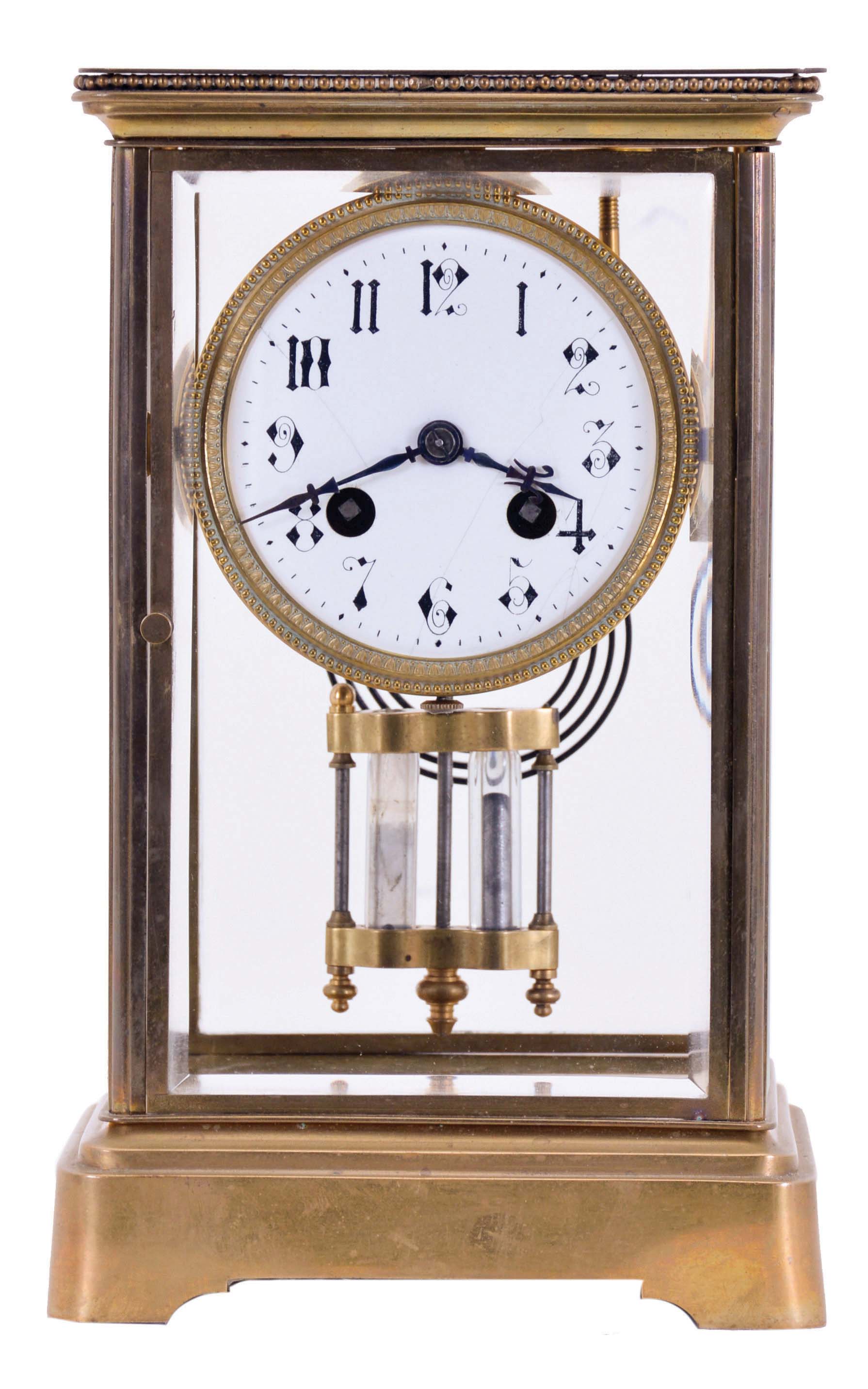 French, 8 day, time and strike spring driven movement crystal regulator mantel clock. — Antique Clocks Price Guide