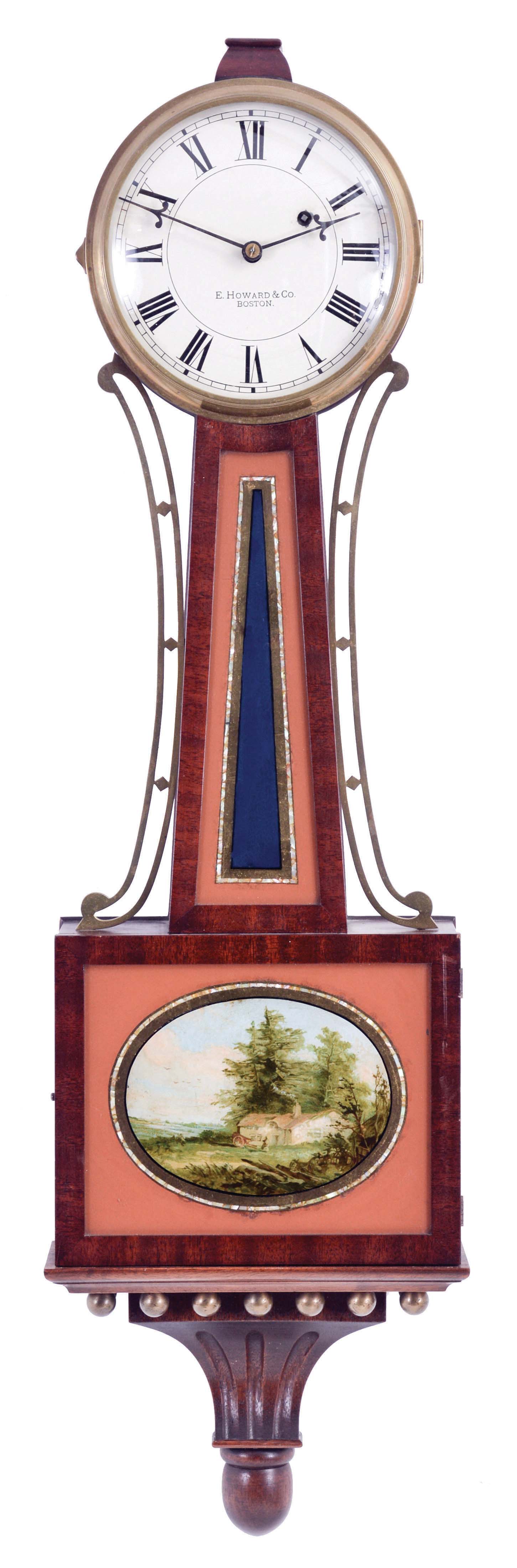 E. Howard &amp; Co., Boston, Mass., 8 day, weight driven, brass movement Patent or banjo timepiece — Antique Clocks Price Guide