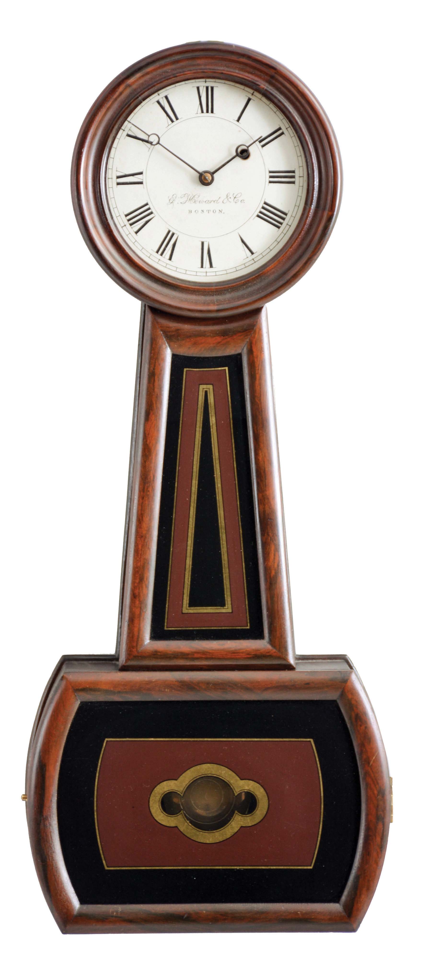 E. Howard &amp; Co., Boston, Mass., "Banjo No. 5", 8 day, weight driven, brass movement wall hanging timepiece. — Antique Clocks Price Guide