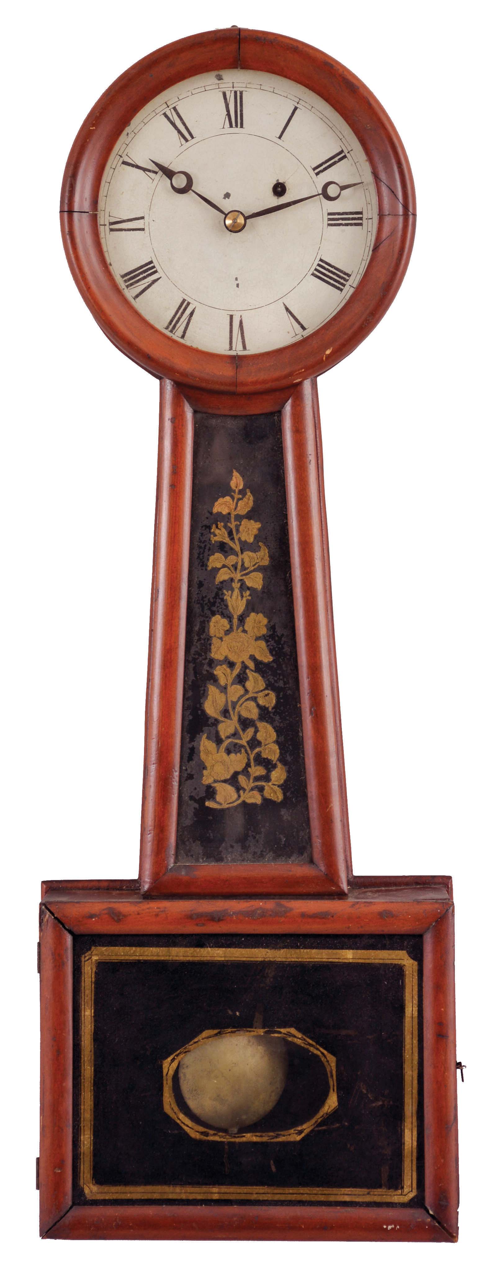 George D. Hatch, North Attleboro, Mass., 8 day, weight driven, brass movement Patent or banjo timepiece. — Antique Clocks Price Guide