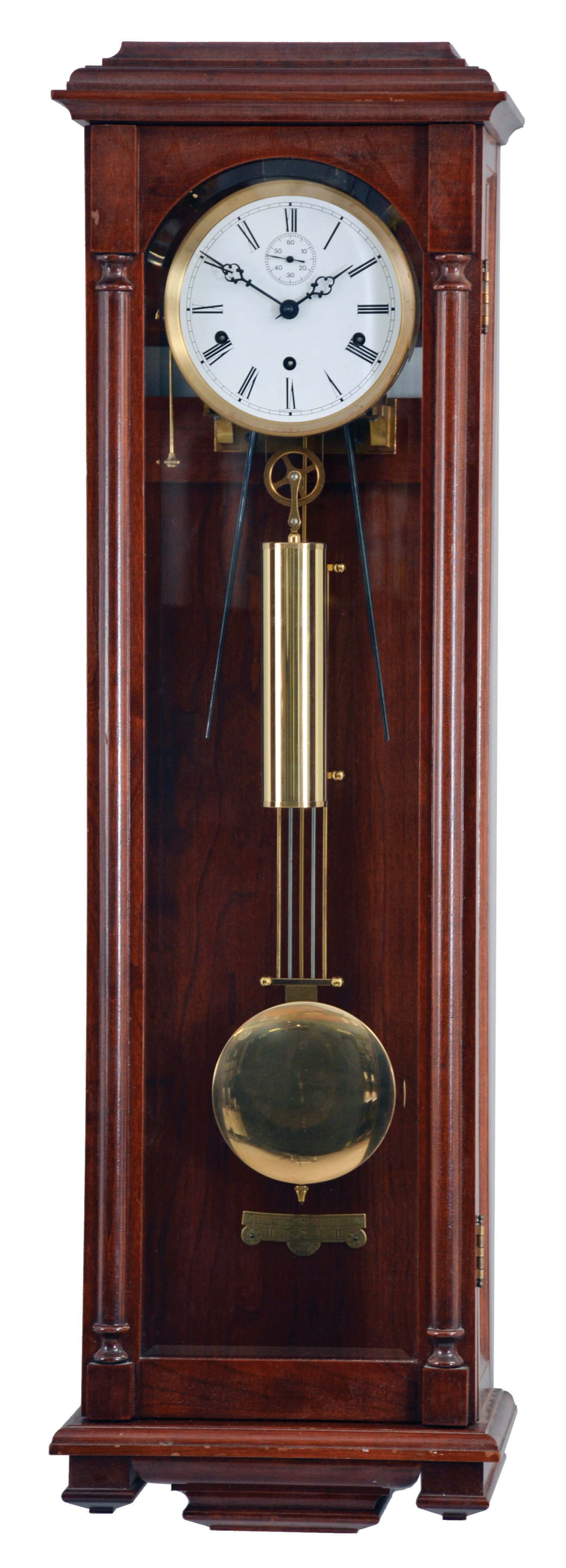Clocks- 2 (Two): (1) Modern reproduction Vienna Regulator, German 3-train with weight driven time train; (2) Western Union Self-Winding Clock Co gallery clock 15" dial — Antique Clocks Price Guide