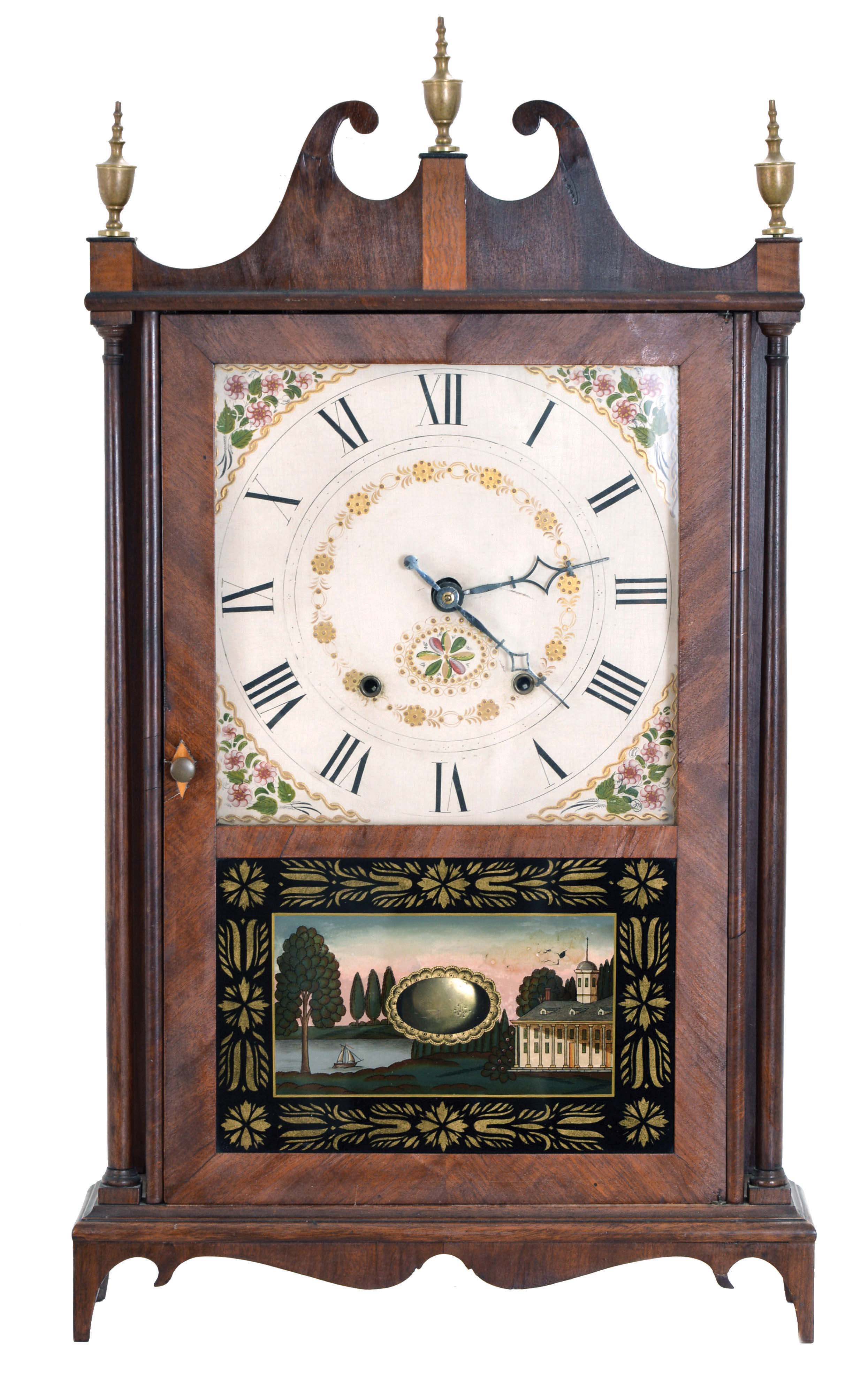 Seth Thomas, Plymouth, Conn., 30 hour, time and strike weight wood movement pillar &amp; scroll shelf clock. — Antique Clocks Price Guide