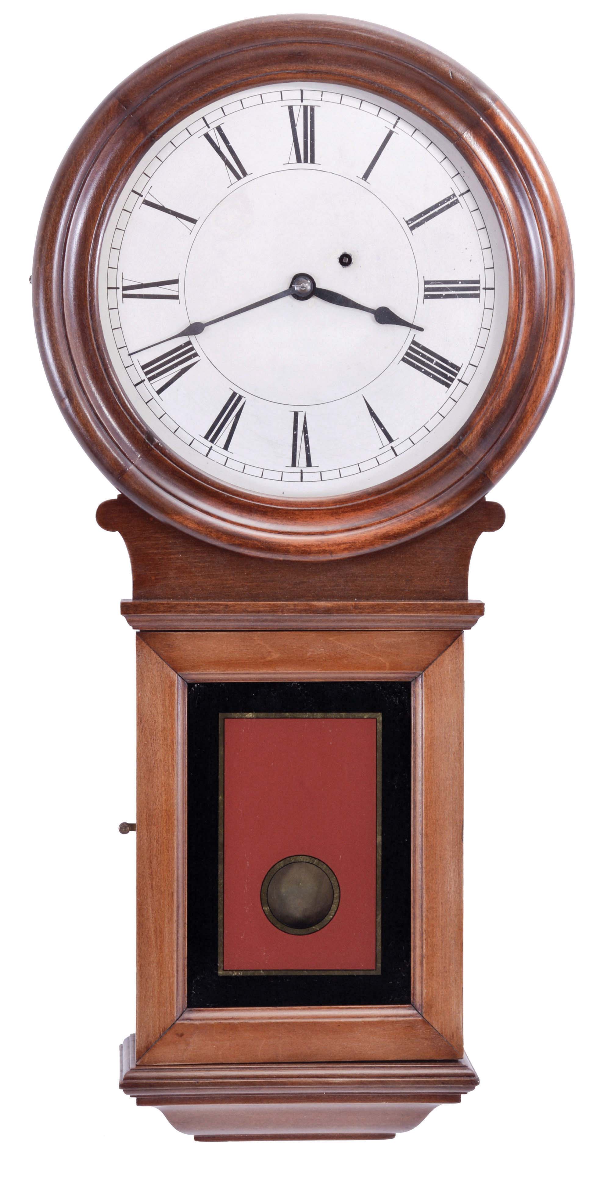Eastman Clock Co., Boston, Mass., "Pendulum No. 1 ", 8 day, weight driven, brass movement wall regulator. Eastman Clock Co. became the Chelsea Clock Co. in 1897. — Antique Clocks Price Guide