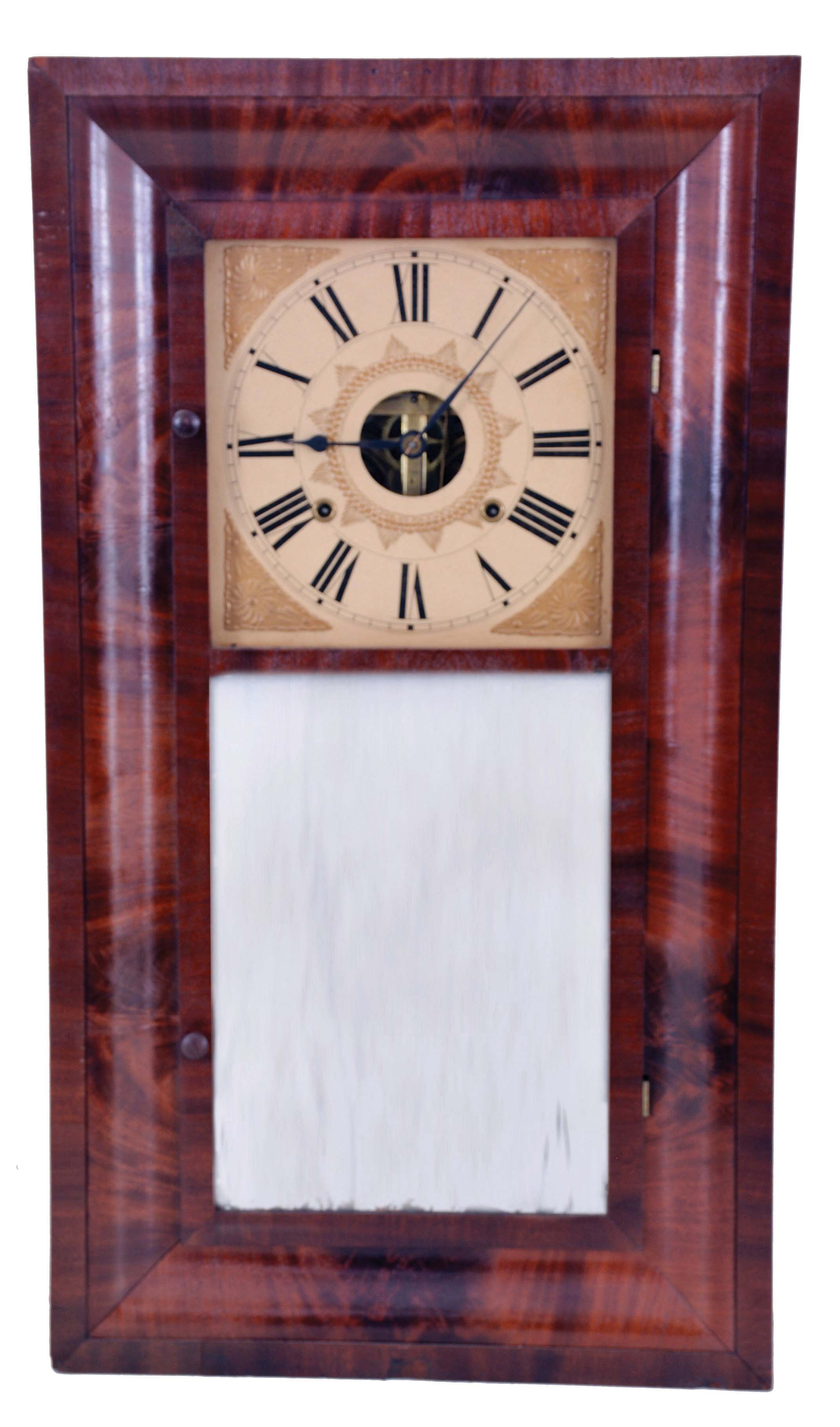 Birge, Mallory &amp; Co., Bristol, Conn., large 8 day, time and strike weight strap brass movement OG shelf clock. — Antique Clocks Price Guide