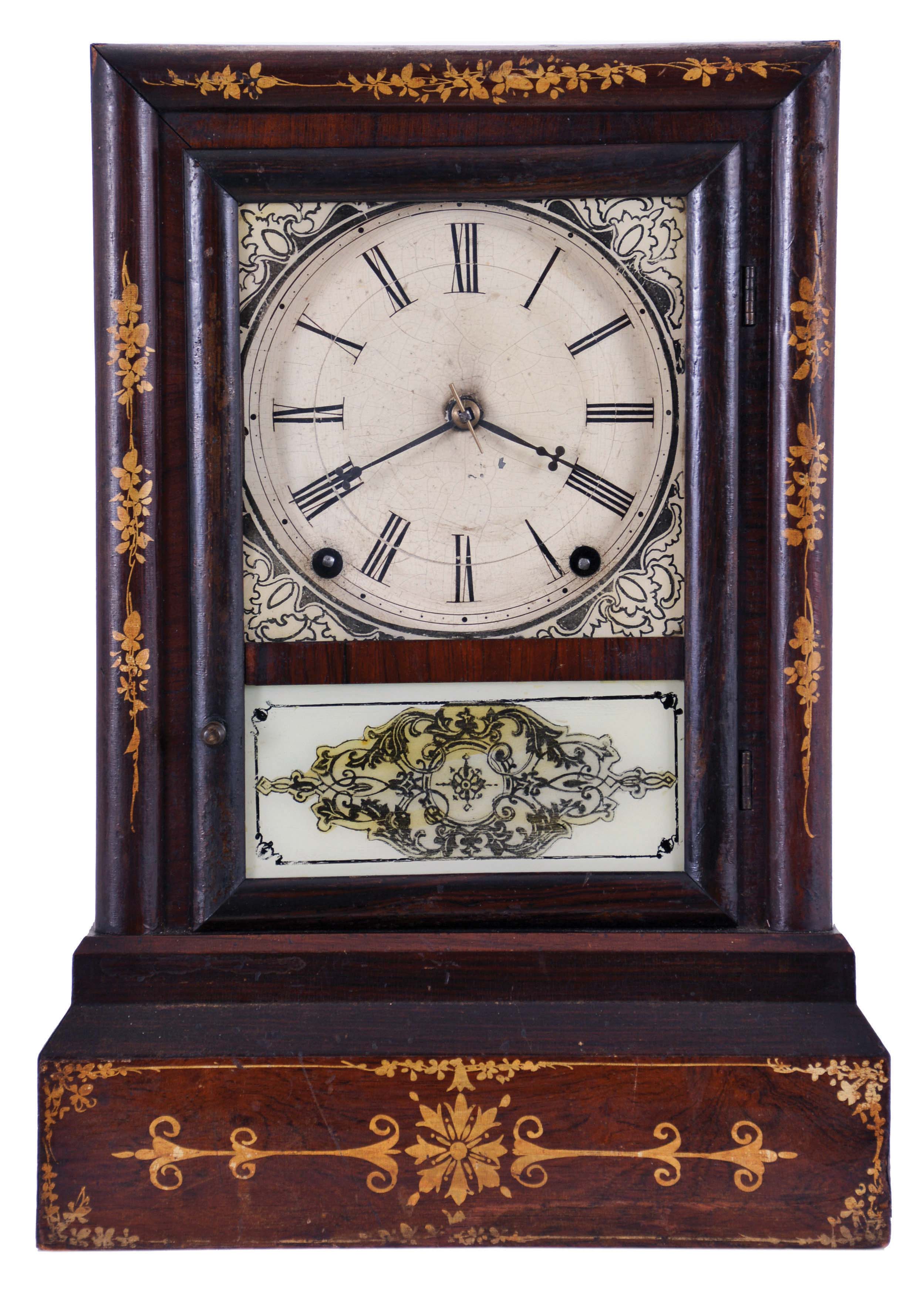 Terry &amp; Andrews, Bristol, Conn., 8 day, time and strike spring driven movement shelf clock. — Antique Clocks Price Guide