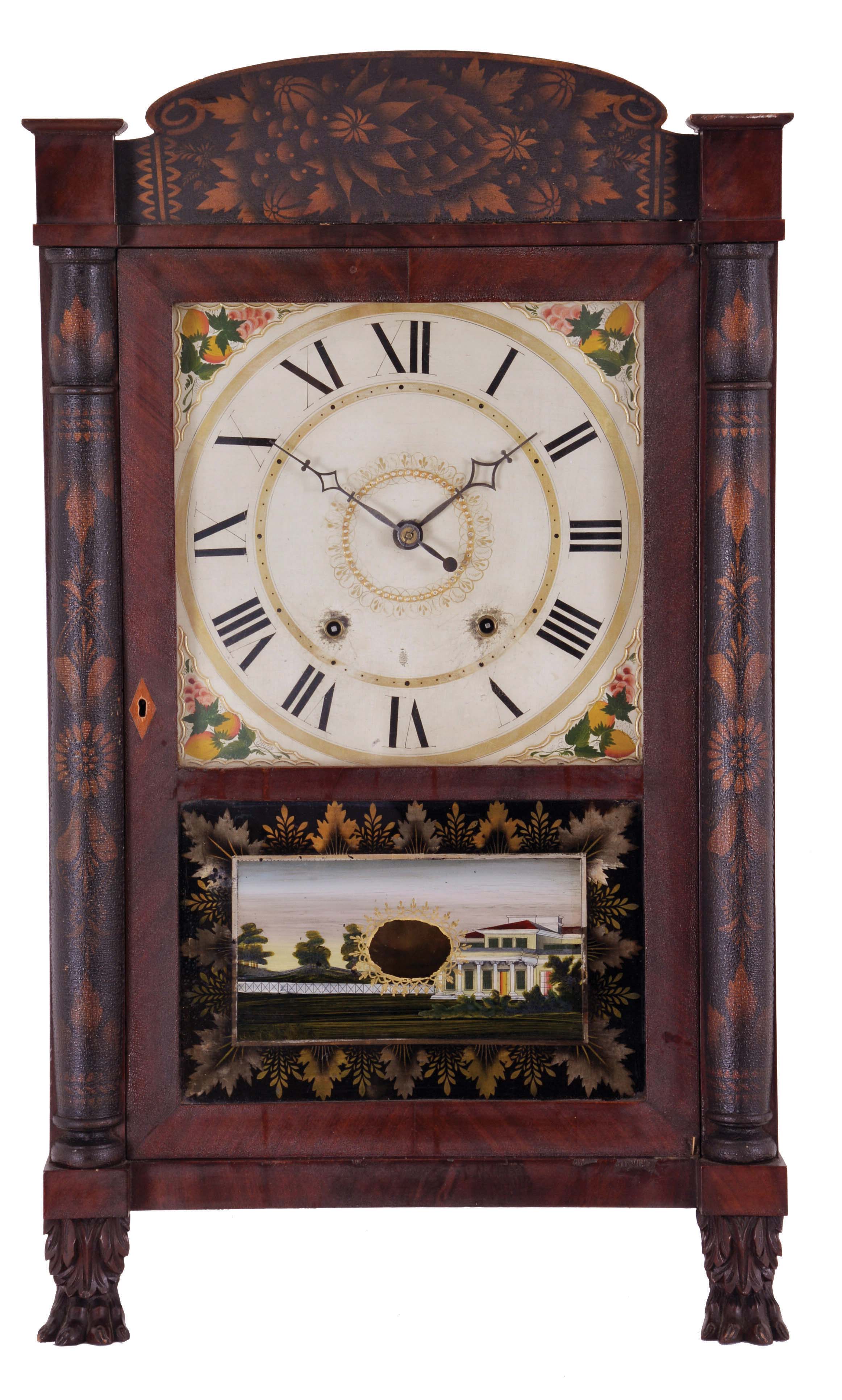 Seth Thomas, Plymouth, Conn., 30 hour, time and strike weight wood movement half column &amp; splat shelf clock. — Antique Clocks Price Guide