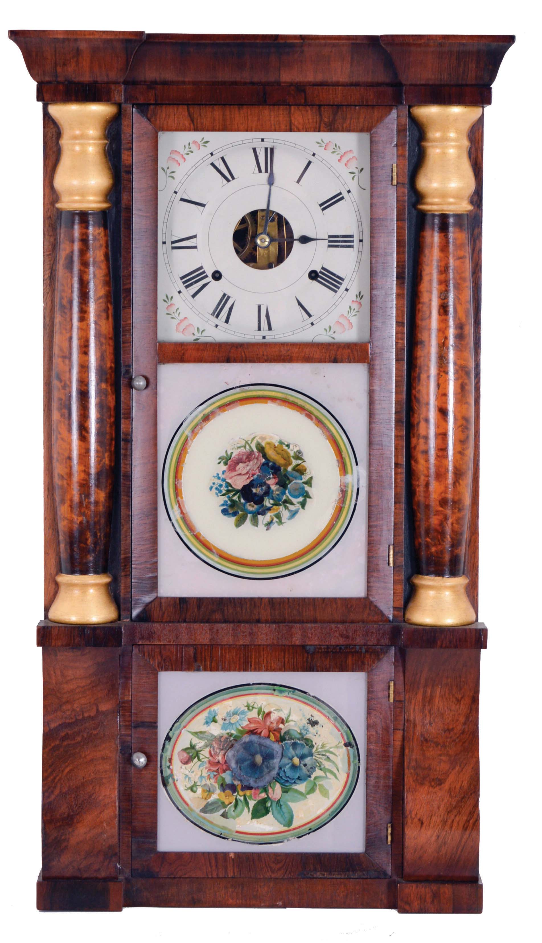 Clocks- 2 (Two) Seth Thomas Clock Co., Thomaston, Conn., time and strike, weight driven brass movement shelf clock: (1) 8 day, column &amp; cornice, c1875' (2) 30 hour OG shelf clock, c1870 — Antique Clocks Price Guide