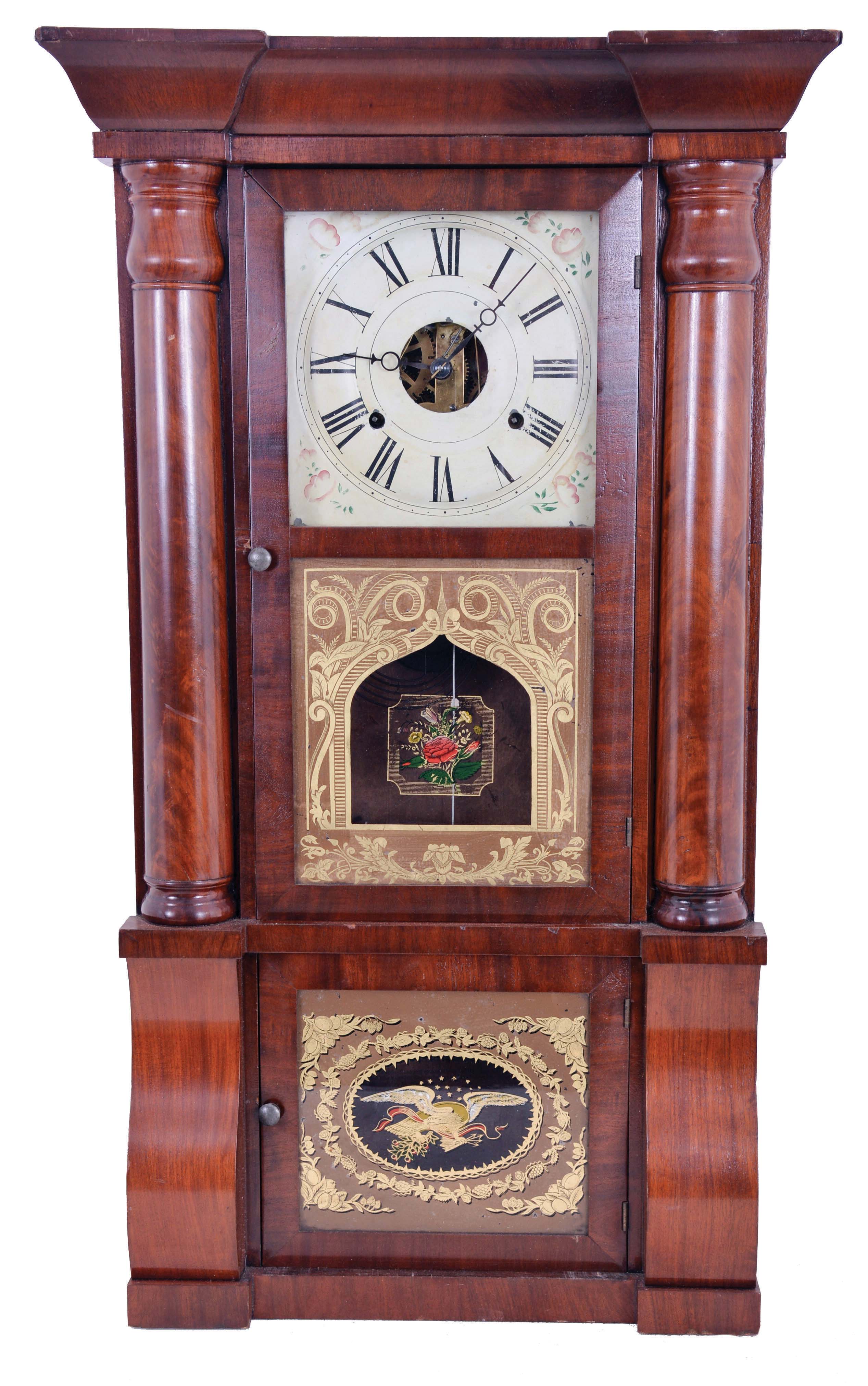 R. W. Patterson &amp; Co., Toronto, Canada West, 8 day, time and strike, weight driven brass movement column &amp; cornice shelf clock. This clock was made by Seth Thomas and sold by the Canadian retailer. — Antique Clocks Price Guide