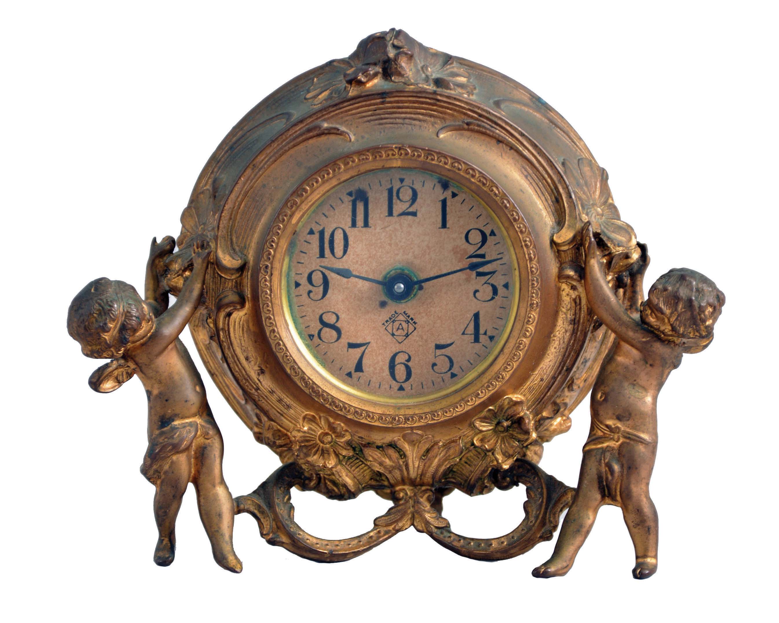 Clocks- 2 (Two): (1) Germany, 8 day, weight driven, brass movement Vienna regulator wall timepiece, c1900; (2) Ansonia Clock Co., New York, NY, 30 hour, spring driven, lever movement novelty timepiece, c1890. — Antique Clocks Price Guide
