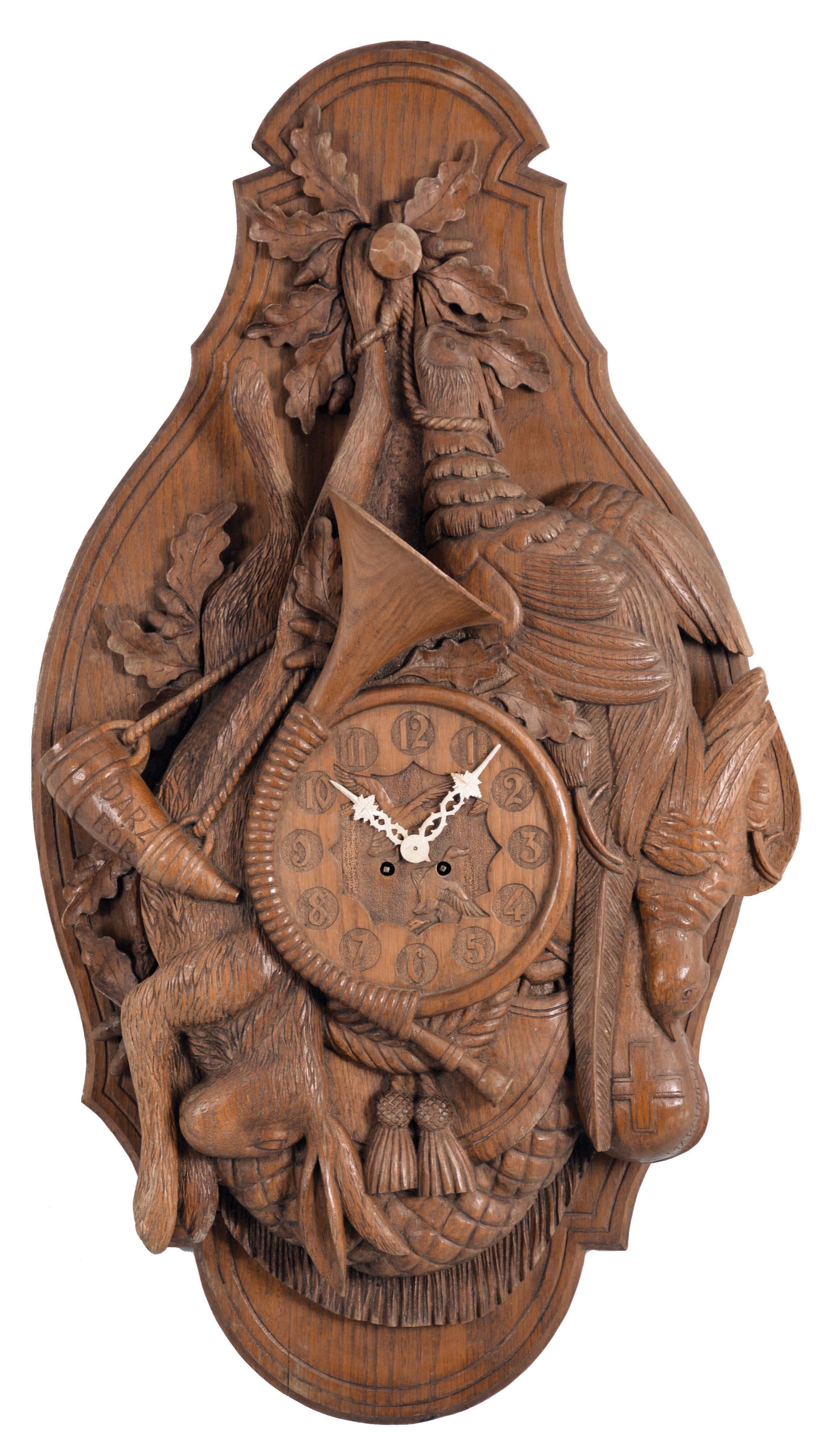 Poland, elaborately carved wall clock, 8 day, time and strike spring driven movement — Antique Clocks Price Guide