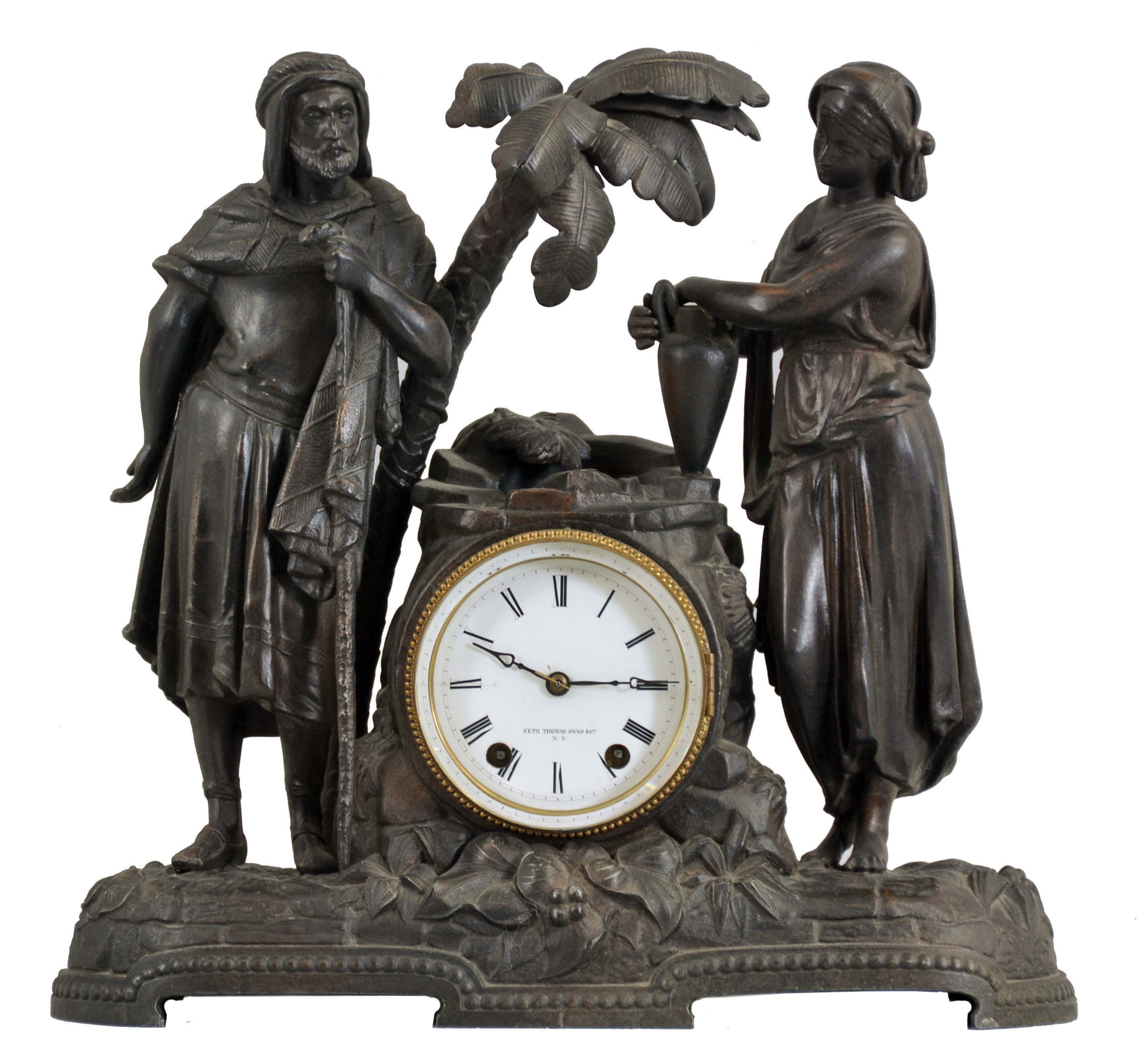 Seth Thomas Sons &amp; Co., New York, New York, "No. 8002", "Rebecca at the Well", 15 day, time and strike spring driven movement figural mantel clock. — Antique Clocks Price Guide