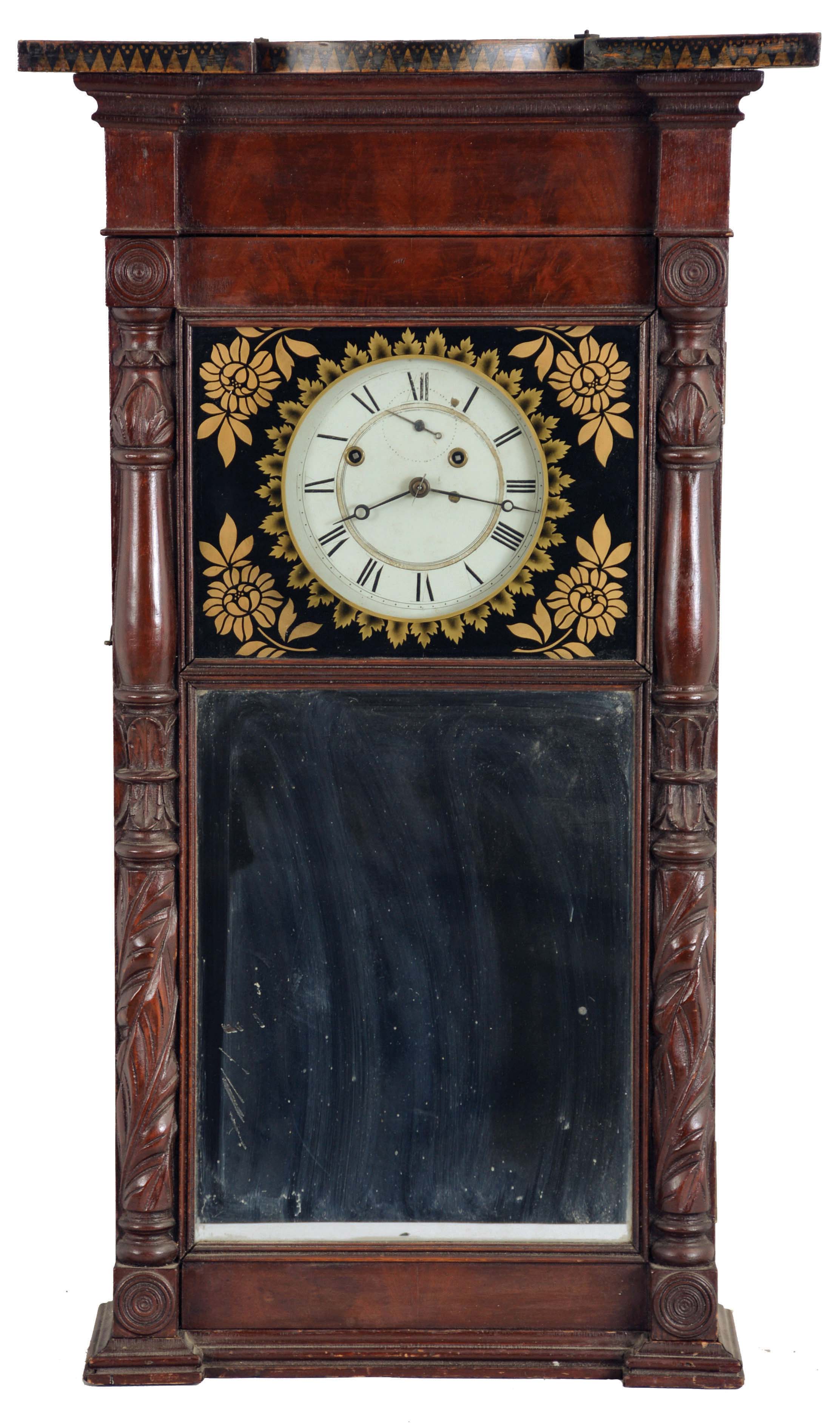 Munger &amp; Benedict, Auburn, New York, 8 day, time and strike weight driven, brass movement Empire case "ironing board top" shelf clock. — Antique Clocks Price Guide