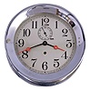 Chelsea Clock Co., Boston, Mass., "Pilot House" wall clock, polished, nickel plated brass case, 8 1/2" Arabic numeral silvered dial with large seconds bit, blued steel moon hands, 8 day timepiece movement with rectangular plates, serial #277736