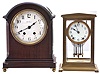 Clocks- 2 (Two): (1) Seth Thomas Clock Co., Thomaston, Conn., "Empire No. 23", 8 day, time and strike spring driven movement crystal regulator mantel clock, c1913; (2) Seth Thomas Clock Co., Thomaston, Conn., "Tory", 8 day, time and strike spring driven movement mantel clock, c1913
