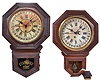 Clocks- 7 (Seven) American school house spring driven wall clocks including, Seth Thomas, New Haven with calendar, Welch "Axtell" with calendar, Ansonia, etc. and one Seth Thomas case and bezel only