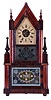 Birge & Fuller, Bristol, Conn., Sharp Gothic, steeple on frame shelf clock with 8 day, time and strike wagon spring driven movement.