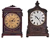 Clocks- 2 (Two): (1) English, walnut cased Regency bracket clock, 8 day, time and strike double fusee brass movement, dial signed Bankman, London, c1830; (2) English, 8 day, time and strike double fusee brass movement bracket clock, c1860