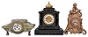 Clocks- 3 (Three) European mantel: (1) French time and strike mantel clock in green onyx case; (2) Hamburg American Clock Co., Germany, time and strike mantel clock in black marble case; (3) French time only figural clock with child figure