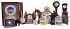 Clocks- 30 (Thirty) novelty and desk clocks and clock related items. Lot includes Bugs Bunny and Raggedy Ann talking alarm clocks, vintage electric clocks including planters clock, a modern watch hutch, and 2 (Two) Lux miniature cuckoo clocks. The standout item is the "Ignatz" reproduction flying pendulum clock by the Horolovar Clock Co. with its original box.