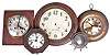 Clocks- 9 (Nine) wall clocks and 4 (Four) wall clock cases only: including a Seth Thomas marine clock in octagonal wood case and a vintage Seth Thomas jeweled ship's bell clock in a brass case.