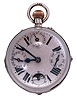 Switzerland, paperweight clock with calendar and phases of the moon, silver case mounted with transparent glass hemispheres, and with correctors for calendar and moon phases in the band, Roman numeral white enamel dial with subsidiary dials for the day, date, month, and seconds, blued steel hands, gilt, 30 hour, 11 jewel pin set movement with lever escapement, marked "Phoenix Indestructible", diameter 67mm