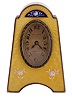 Eterna Watch Co., Switzerland, desk or bedside clock, silver gilt case with yellow guilloche enamel and floral ornament, Arabic numeral, oval silvered dial, blued steel hands, 8 day, 15 jewel timepiece movement with lever escapement