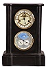 Chinese, reproduction "Double Dial Calendar" mantel clock, copy of French style wtih visible escapement on the dial, and with a rotating halifax style moon in the center of the calendar, showing its phases.