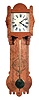 Clocks- 3 (Three) spring driven wall: (1) E. Ingraham "Crown Drop" premium model hanging gingerbread made for W. A. Edwards Co., time, strike and alarm; (2) Waterbury hanging gingerbread, time and strike; (3) Handing clock with bird's eye maple case and Baird movement