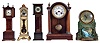 Clocks- 5 (Five): including a French mantel clock, a Mastercrafters electric waterfall clock, and three miniature tall clocks
