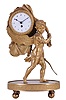 France, a small, gilt bronze desk or table clock, the figure of Cupid carrying a bow in his left hand, while his right hand draws back a sheet revealing the clock atop his wings, all on a dore bronze trimmed marble base with gilt feet, Arabic numeral white enamel dial, now with later, 8 day timepiece movement with cylinder escapement