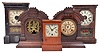 Clocks- 4 (Four) American shelf and a case only: (1) cottage clock, 30 hour; (2) Seth Thomas 30 hour time and strike; (3) &; (4) Ansonia 8 day, time and strike, cabinet clocks; (5) Seth Thomas case only with dial