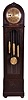 Germany, tall clock, 8 day, time, strike and chime on gongs, three embossed brass weight driven movement with matching pendulum bob in a dark oak case with beveled glass door and round top with convex glass and brass dial