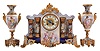 French, Marti & Cie, 8 day, time and strike spring driven brass movement Garniture set.