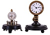 Clocks- 2 (Two): (1) E. N. Welch Mfg. Co., Briggs Rotary Model No. 3, 30 hour, spring driven movement rotary pendulum novelty timepiece; (2) Seth Thomas' Sons, New York, New York, 14 day, spring driven movement candlestick timepiece.