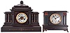 Clocks- 7 (Seven) mantel: 5 (Five) wood case tambour clocks, 8 day spring driven movement, time and strike with one 3-train chiming; 2 (Two) black mantel clocks, 8 day spring driven movement time and strike, one American and one German. Makers include Seth Thomas, New Haven, Sessions, Gilbert, and Hamburg American Clock Co.