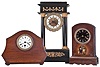 Clocks- 3 (Three): (1) French, 8 day, spring driven movement mantel clock. c 1900; (2) French, 8 day, spring driven movement 4-column Empire timepiece; (3) French, 8 day, time and strike spring driven movement porcelain case mantel clock.