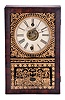 New England Clock Co., Bristol conn. 30 hour, time and alarm spring driven movement cigar box timepiece.
