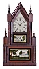 William S. Johnson, 49 Cortlandt St., New York Double Steeple clock with an unmarked (probably C. Jerome) spring driven, 8 day, time and strike movement in a mahogany veneered case.