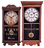 Clocks- 2 (Two): (1) William L. Gilbert Clock Co., Winsted, Conn., "Observatory", 8 day, spring driven movement wall regulator, c1913; (2) Sessions Clock Co., Forestville, Conn., "Regulator E", 8 day, spring driven movement wall regulator, c1908