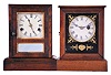 Clocks- 2 (Two): (1) Seth Thomas Clock Co., Thomaston, Conn., cottage clock with a spring driven 30 hour time and strike movement in a rosewood veneered case, c1875; (2) Unidentified American cottage clock with a spring driven 30 hour timepiece movement in a walnut case, c1870.