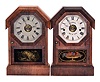 Clocks- 2 (Two): (1) Seth Thomas Clock Co., Thomaston, Conn., "Octagon Top" shelf clock with a spring driven 30 hour time and strike movement (round style) in a rosewood veneered case, c1870; (2) Seth Thomas Clock Co., Plymouth Hollow, Conn., "Octagon Top " shelf clock with a spring driven 30 hour time and strike movement (lyre style) in a rosewood veneered case, c1865.