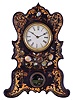 American, perhaps American Clock Co., New York, NY. 8 day, time and strike spring driven movement iron front with MOP mantel clock. Movement not signed.