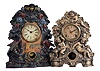 Clocks- 2 (Two): (1) American Clock Co., New York, New York, 8 day, time and strike spring driven movement iron front mantel clock, c1865; (2) American Clock Co., New York, New York, 8 day, time and strike spring driven movement iron front mantel clock. Cast iron front made by N. Muller, New York, No. 42, c1865