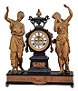 Ansonia Clock Co., New York, NY, "The Muses" figural mantel clock with a 8 day, spring driven time and strike movement, in a enameled iron and cast metal case.